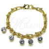Oro Laminado Charm Bracelet, Gold Filled Style with White Cubic Zirconia, Polished, Golden Finish, 03.331.0329.07