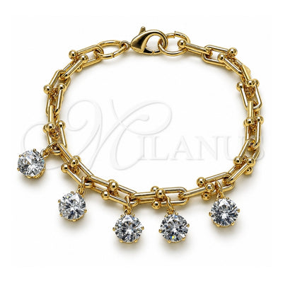 Oro Laminado Charm Bracelet, Gold Filled Style with White Cubic Zirconia, Polished, Golden Finish, 03.331.0329.07 (07 MM Thickness, 8 Inches Length)