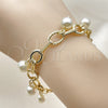 Oro Laminado Charm Bracelet, Gold Filled Style Ball and Twist Design, with Ivory Pearl, Polished, Golden Finish, 03.331.0332.07