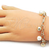 Oro Laminado Charm Bracelet, Gold Filled Style Ball Design, with Ivory Pearl, Polished, Golden Finish, 03.331.0333.07