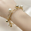 Oro Laminado Charm Bracelet, Gold Filled Style Ball Design, with Ivory Pearl, Polished, Golden Finish, 03.331.0333.07