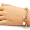 Oro Laminado Charm Bracelet, Gold Filled Style Ball Design, with Ivory Pearl, Polished, Golden Finish, 03.331.0333.07 (Thickness, 8 Inches Length)
