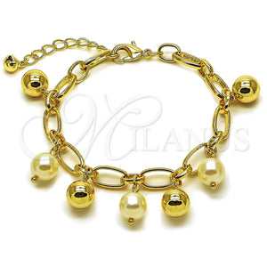 Gold Filled Bracelet — Charm Bracelet Ball Design with Ivory Pearl Polished — main product view — SKU 161689 | Oro Laminado brazalete — Charm Bracelet Ball diseño with Ivory Pearl pulido — SKU 161689