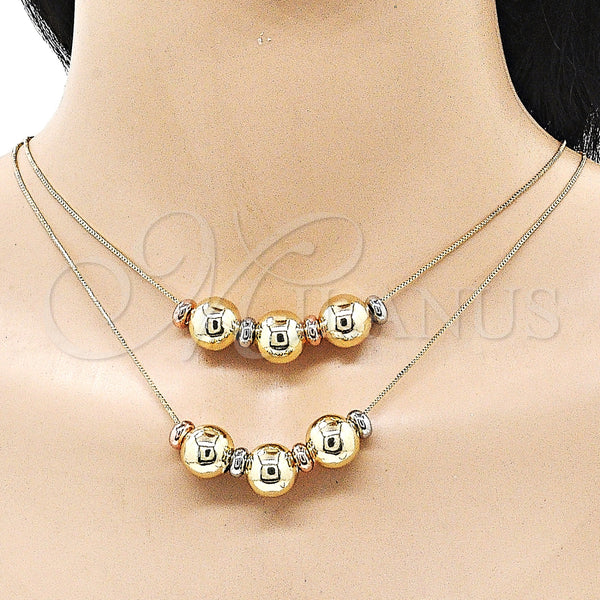 Gold Filled Necklace — Fancy Necklace Box and Ball Design Polished Tricolor — alternate product view — SKU 161690 | Oro Laminado collar — elegante Necklace Box and Ball diseño pulido Tricolor — SKU 161690
