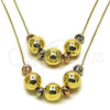 Oro Laminado Fancy Necklace, Gold Filled Style Box and Ball Design, Diamond Cutting Finish, Tricolor, 04.331.0006.18