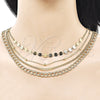 Stainless Steel Fancy Necklace, Miami Cuban Design, Polished, Golden Finish, 04.437.0001.24 (Thickness, 16 Inches Length)