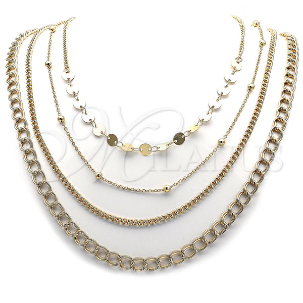 Stainless Steel Fancy Necklace, Miami Cuban Design, Polished, Golden Finish, 04.437.0001.24 (Thickness, 16 Inches Length)