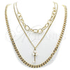 Stainless Steel Fancy Necklace, Miami Cuban and key Design, with Ivory Pearl, Polished, Steel Finish, 04.437.0002.16