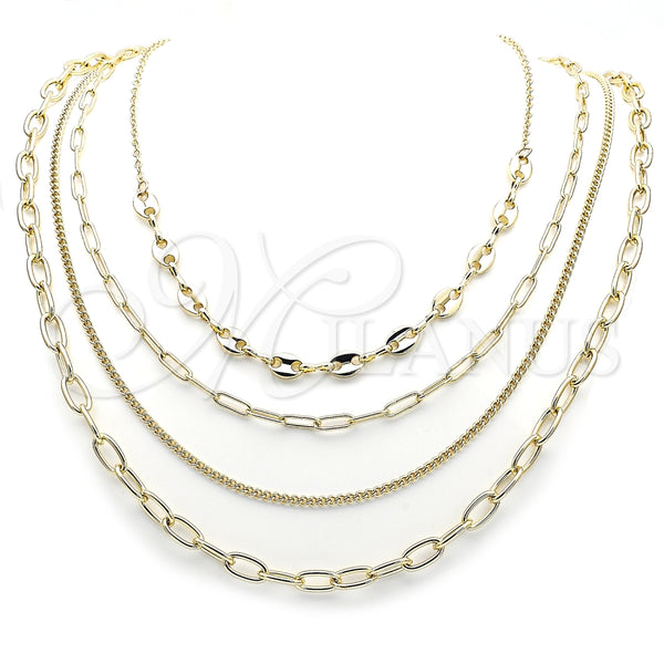 Stainless Steel Fancy Necklace, Puff Mariner and Paperclip Design, Polished, Golden Finish, 04.437.0003.16