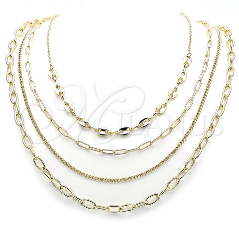 Stainless Steel Fancy Necklace, Puff Mariner and Paperclip Design, Polished, Golden Finish, 04.437.0003.16