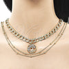 Stainless Steel Fancy Necklace, Rolo and Tree Design, with White Cubic Zirconia, Polished, Golden Finish, 04.437.0004.16