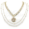Stainless Steel Fancy Necklace, Rolo and Tree Design, with White Cubic Zirconia, Polished, Golden Finish, 04.437.0004.16