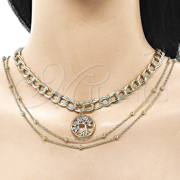 Stainless Steel Necklace — Fancy Necklace Rolo and Tree Design with Multicolor — alternate product view — SKU 161695 | Acero Inoxidable collar — elegante Necklace Rolo and Tree diseño with Multicolor — SKU 161695