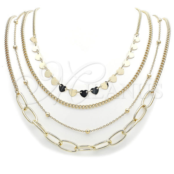 Stainless Steel Fancy Necklace, Heart and Miami Cuban Design, Polished, Golden Finish, 04.437.0005.16