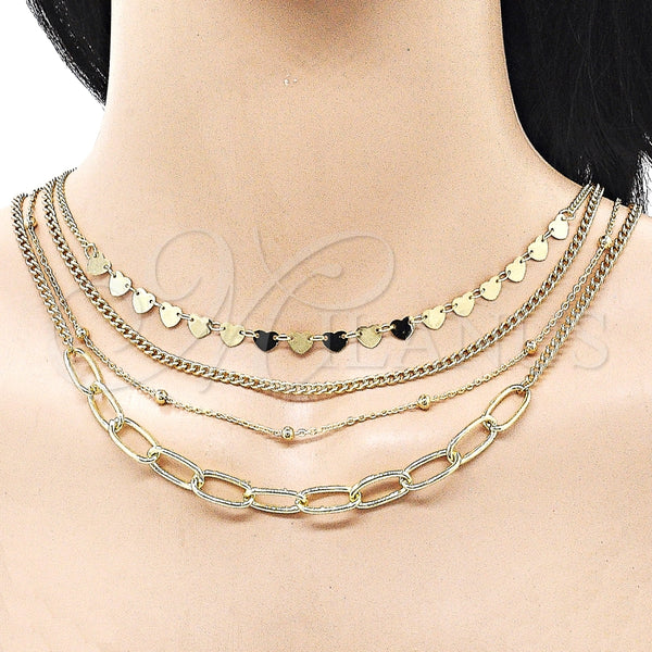 Stainless Steel Necklace — Fancy Necklace Heart and Miami Cuban Design Polished — alternate product view — SKU 161696 | Acero Inoxidable collar — elegante Necklace corazón and Miami Cuban diseño pulido — SKU 161696
