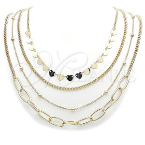 Stainless Steel Necklace — Fancy Necklace Heart and Miami Cuban Design Polished — main product view — SKU 161696 | Acero Inoxidable collar — elegante Necklace corazón and Miami Cuban diseño pulido — SKU 161696