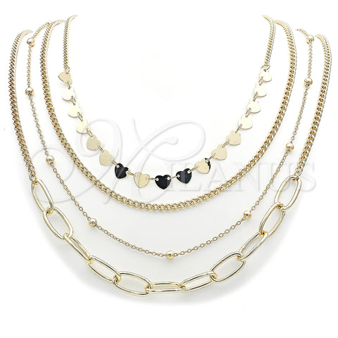 Stainless Steel Fancy Necklace, Heart and Miami Cuban Design, Polished, Golden Finish, 04.437.0005.16 (08 MM Thickness, 16 Inches Length)