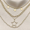 Stainless Steel Fancy Necklace, Star and Paperclip Design, with White Micro Pave, Polished, Golden Finish, 04.437.0006.16