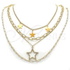 Stainless Steel Fancy Necklace, Star and Paperclip Design, with White Micro Pave, Polished, Golden Finish, 04.437.0006.16