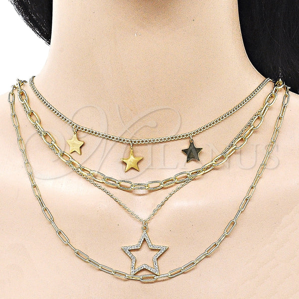 Stainless Steel Necklace — Fancy Necklace Star and Paperclip Design with White — alternate product view — SKU 161697 | Acero Inoxidable collar — elegante Necklace estrella and Paperclip diseño with blanco — SKU 161697