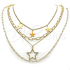 Stainless Steel Fancy Necklace, Star and Paperclip Design, with White Micro Pave, Polished, Golden Finish, 04.437.0006.16 (05 MM Thickness, 16 Inches Length)