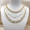 Stainless Steel Fancy Necklace, Miami Cuban and Rolo Design, Polished, Golden Finish, 04.437.0007.16