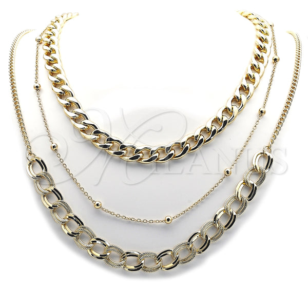 Stainless Steel Fancy Necklace, Miami Cuban and Rolo Design, Polished, Golden Finish, 04.437.0007.16