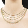 Stainless Steel Fancy Necklace, Miami Cuban and Rolo Design, Polished, Golden Finish, 04.437.0008.16