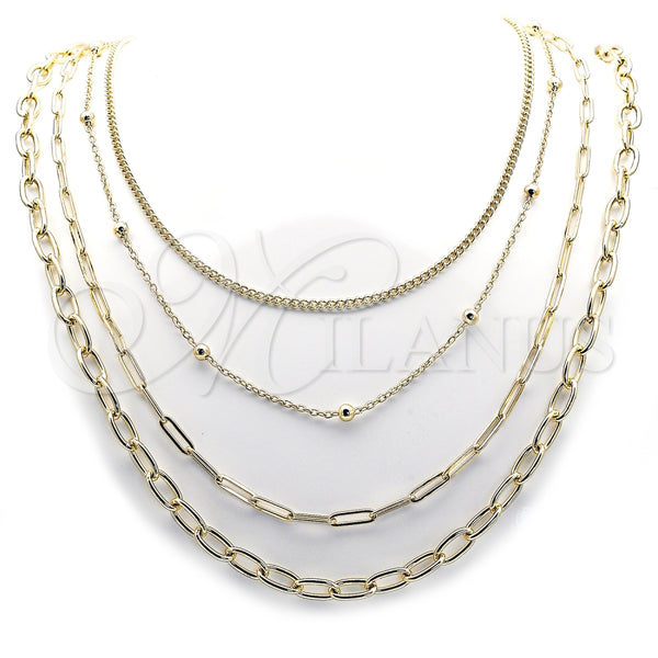 Stainless Steel Fancy Necklace, Miami Cuban and Rolo Design, Polished, Golden Finish, 04.437.0008.16