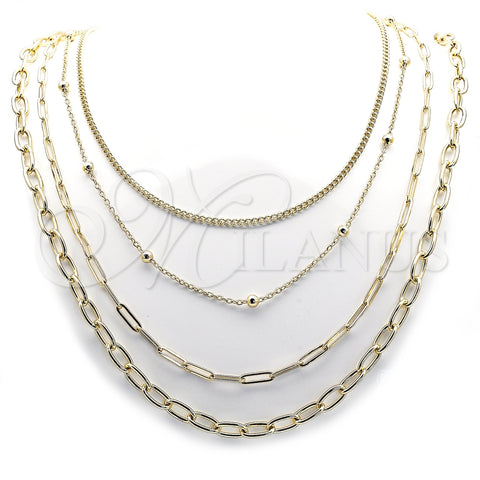 Stainless Steel Fancy Necklace, Miami Cuban and Rolo Design, Polished, Golden Finish, 04.437.0008.16