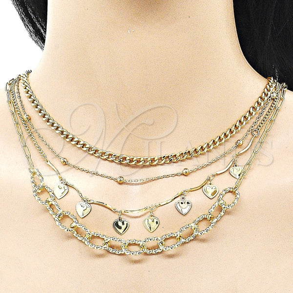 Stainless Steel Necklace — Fancy Necklace Miami Cuban and Heart Design Polished — alternate product view — SKU 161700 | Acero Inoxidable collar — elegante Necklace Miami Cuban and corazón diseño pulido — SKU 161700