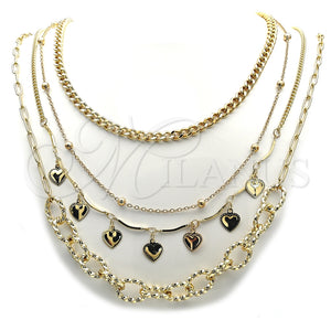 Stainless Steel Necklace — Fancy Necklace Miami Cuban and Heart Design Polished — main product view — SKU 161700 | Acero Inoxidable collar — elegante Necklace Miami Cuban and corazón diseño pulido — SKU 161700