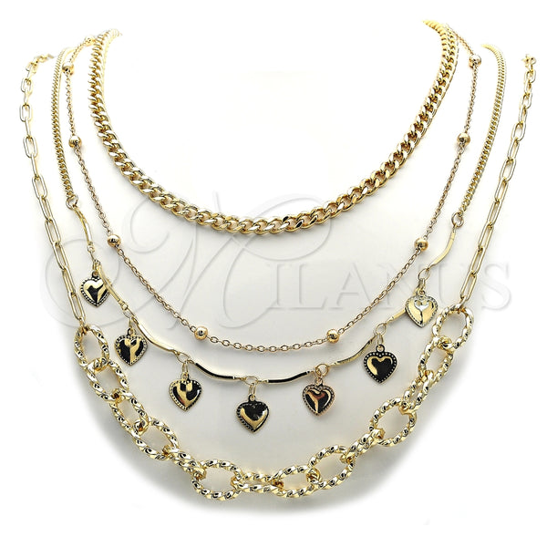 Stainless Steel Necklace — Fancy Necklace Miami Cuban and Heart Design Polished — main product view — SKU 161700 | Acero Inoxidable collar — elegante Necklace Miami Cuban and corazón diseño pulido — SKU 161700
