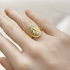 Oro Laminado Elegant Ring, Gold Filled Style Guadalupe Design, Diamond Cutting Finish, Golden Finish, 01.310.0038