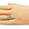 Oro Laminado Multi Stone Ring, Gold Filled Style Star Design, with White Micro Pave, Polished, Golden Finish, 01.310.0039