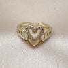 Oro Laminado Multi Stone Ring, Gold Filled Style Heart Design, with White Cubic Zirconia, Polished, Golden Finish, 01.310.0040
