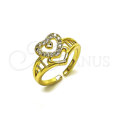 Oro Laminado Multi Stone Ring, Gold Filled Style Heart Design, with White Cubic Zirconia, Polished, Golden Finish, 01.310.0040