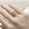 Oro Laminado Multi Stone Ring, Gold Filled Style Heart Design, with White Cubic Zirconia, Polished, Golden Finish, 01.310.0040 (One size fits all)