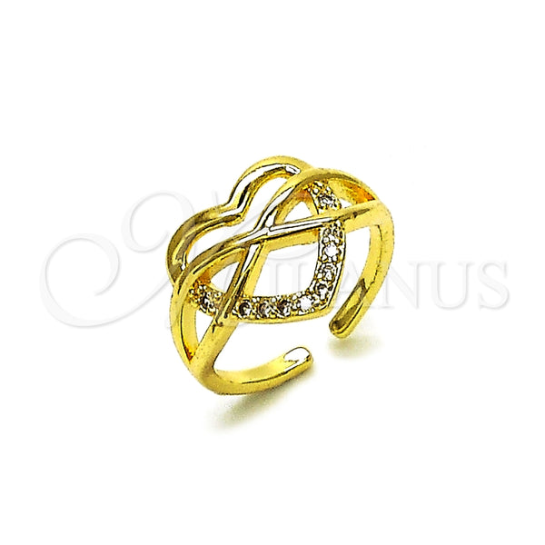 Oro Laminado Elegant Ring, Gold Filled Style Heart and Infinite Design, with White Cubic Zirconia, Polished, Golden Finish, 01.310.0041
