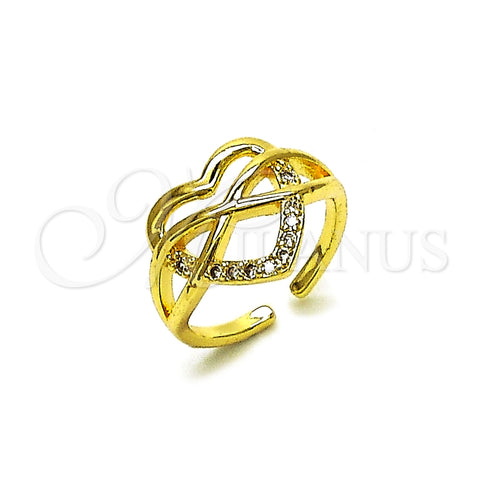 Oro Laminado Elegant Ring, Gold Filled Style Heart and Infinite Design, with White Cubic Zirconia, Polished, Golden Finish, 01.310.0041