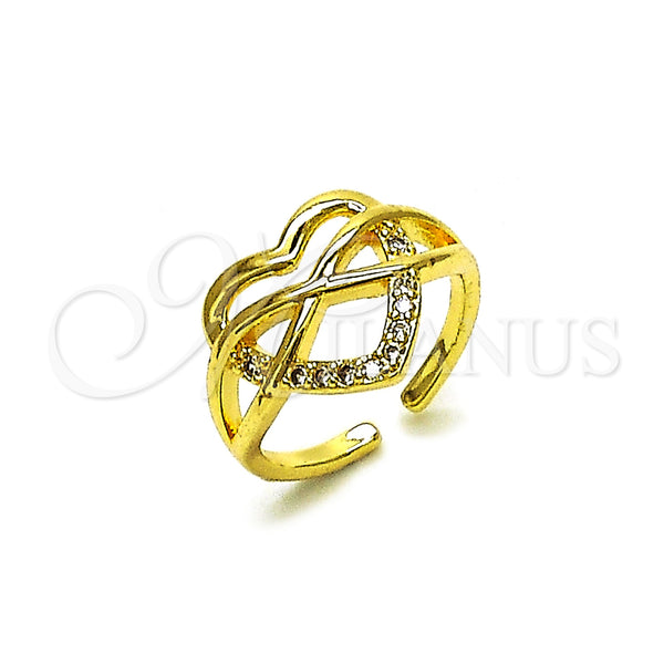 Oro Laminado Elegant Ring, Gold Filled Style Heart and Infinite Design, with White Cubic Zirconia, Polished, Golden Finish, 01.310.0041 (One size fits all)