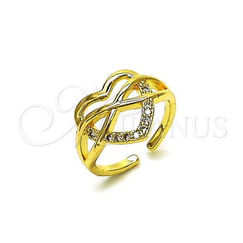 Oro Laminado Elegant Ring, Gold Filled Style Heart and Infinite Design, with White Cubic Zirconia, Polished, Golden Finish, 01.310.0041 (One size fits all)