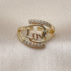 Oro Laminado Multi Stone Ring, Gold Filled Style Love Design, with White Cubic Zirconia, Polished, Golden Finish, 01.310.0042