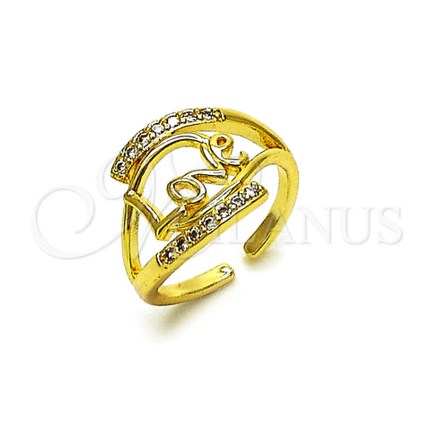 Oro Laminado Multi Stone Ring, Gold Filled Style Love Design, with White Cubic Zirconia, Polished, Golden Finish, 01.310.0042 (One size fits all)