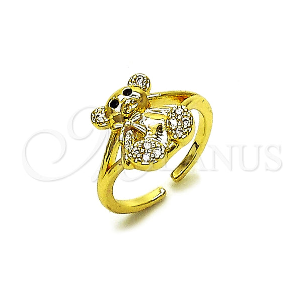 Oro Laminado Multi Stone Ring, Gold Filled Style Teddy Bear Design, with White Cubic Zirconia, Polished, Golden Finish, 01.310.0043