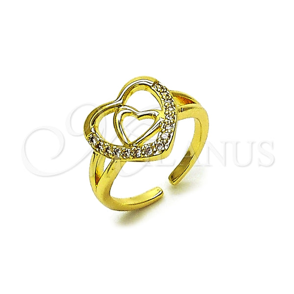 Oro Laminado Multi Stone Ring, Gold Filled Style Heart Design, with White Cubic Zirconia, Polished, Golden Finish, 01.310.0045