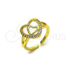Oro Laminado Multi Stone Ring, Gold Filled Style Heart Design, with White Cubic Zirconia, Polished, Golden Finish, 01.310.0045 (One size fits all)