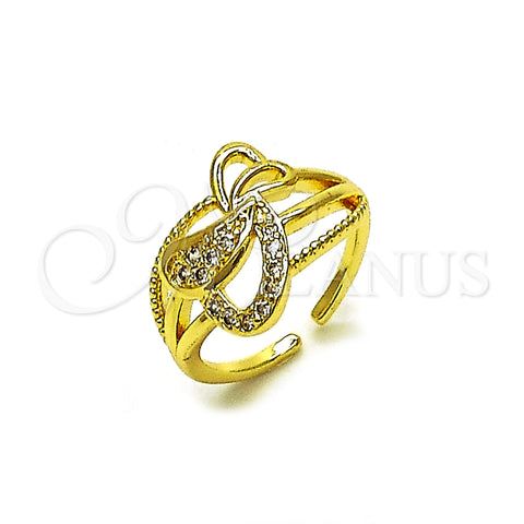 Oro Laminado Multi Stone Ring, Gold Filled Style Heart Design, with White Cubic Zirconia, Polished, Golden Finish, 01.310.0046