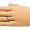 Oro Laminado Multi Stone Ring, Gold Filled Style Love Design, with White Cubic Zirconia, Polished, Golden Finish, 01.310.0048