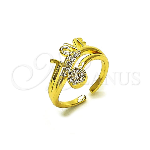 Oro Laminado Multi Stone Ring, Gold Filled Style Love Design, with White Cubic Zirconia, Polished, Golden Finish, 01.310.0048